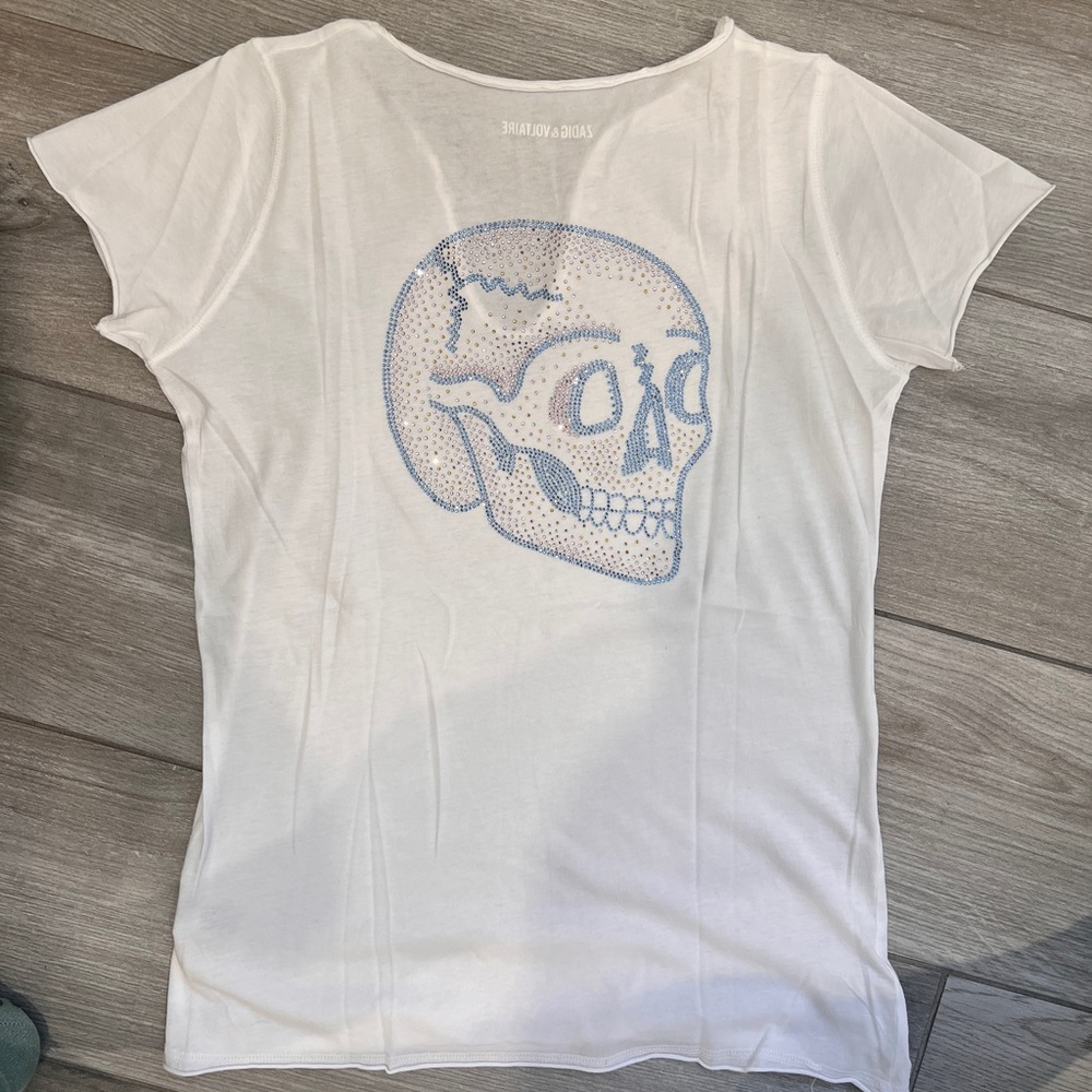 White Zadig & Voltaire short sleeve t-shirt with rhinestone skull design